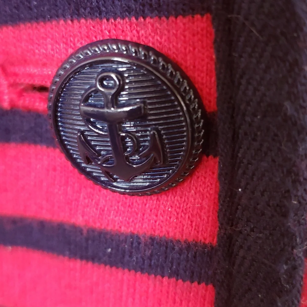 💐 TALBOTS Nautical Striped Knit Blazer Jacket Red Navy XS Petite Anchor Button - Picture 10 of 12